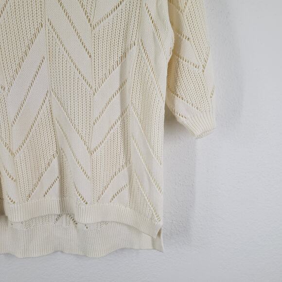 Trina Turk Cottage BOHO Cable Knit Sweater Womens Small Cream Cotton Modal - Picture 3 of 9